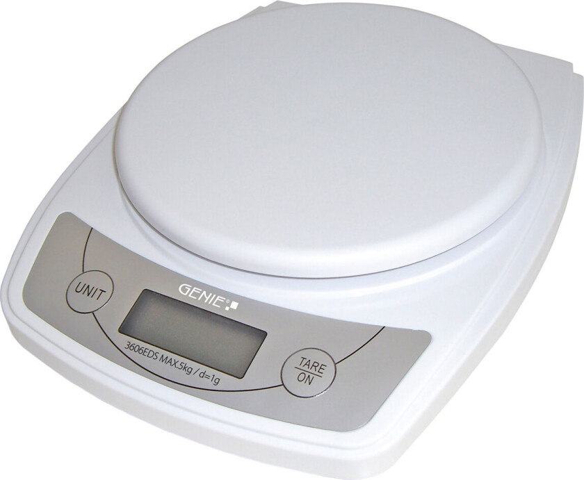 Genie 3606 EDS, Elektronisk kjøkkenvekt, 5000 kg, 1 g, Hvit, Benkeplate, Rektangel
