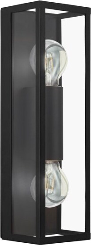 Amezola, Overflatebehandlet, Rektangel, 2 ampuller, E27, IP44, Sort, Gjennomsiktig