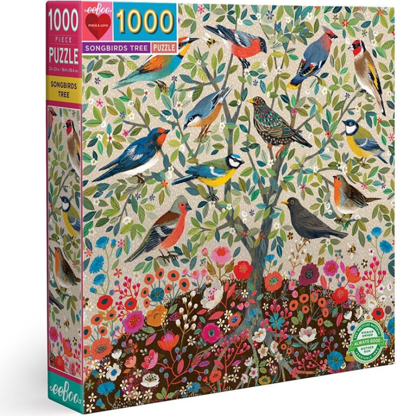 eeBoo - Puslespill - Tre med sangfugler, 1000 biter