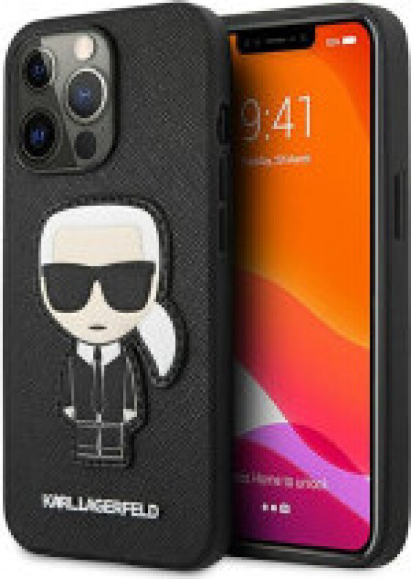 Karl Lagerfeld KLHCP13LOKPK iPhone 13 Pro/13 6.1 quot;black/black hard case Saffiano Ikonik Karl`s Patch