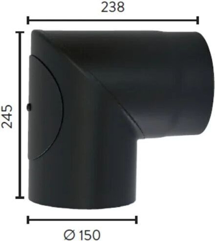 Røykrør m/luke Ø150/90gr matt sort
