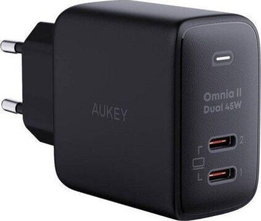 Aukey lader Aukey PA-B4T vegglader, 2xUSB-C, 45W (svart)