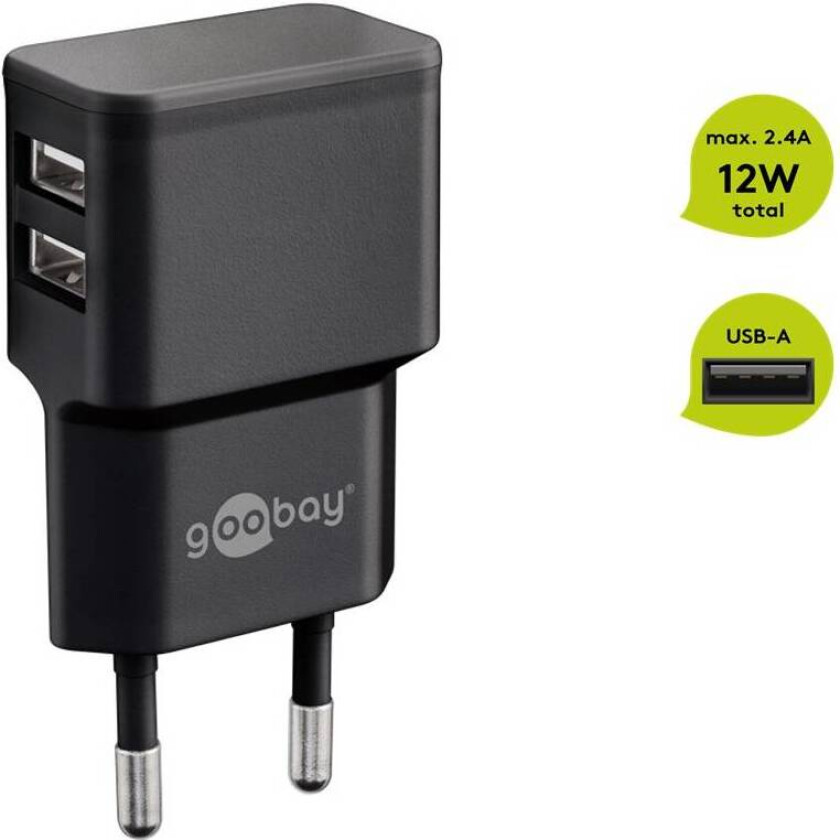 Dual USB charger 2.4 A (12W) black