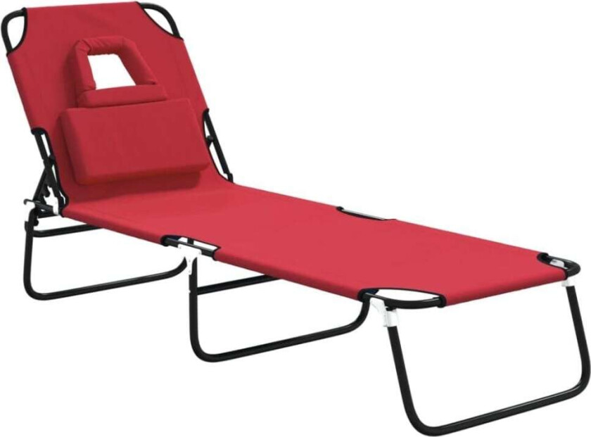 Sammenleggbar solseng rød oxford-stoff og pulverlakkert stål