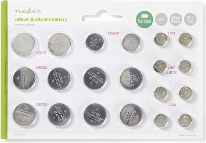 Litium / Alkaline Button Cell Battery Multi Pack | 1.5 / 3 V DC | Alkalisk / Litium | CR1620 / CR2016 / CR2025 / CR2032 /