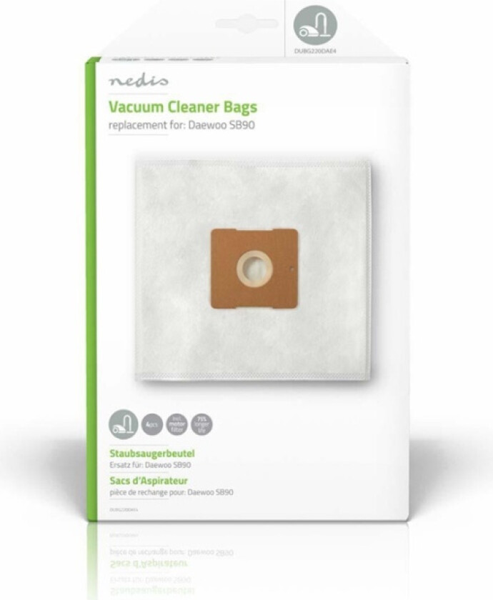 Nedis Støvsugepose-   4 stk.   Syntetisk   Mest solgt for: Daewoo SB90   Hvit