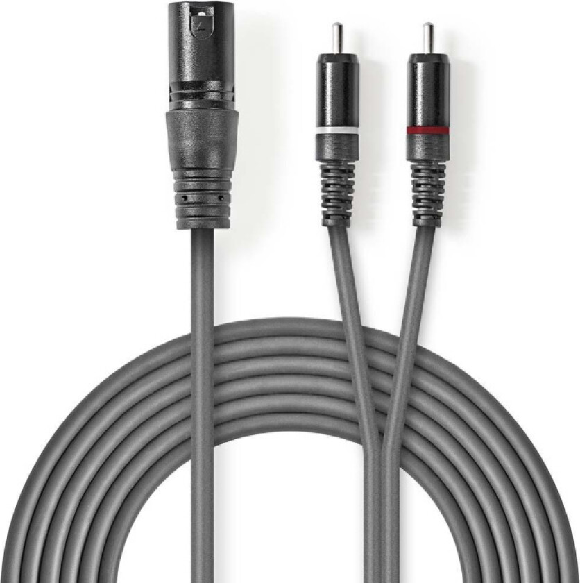 Nedis Balansert lydkabel XLR 3-Pin Han 2x RCA Han Nikkel belagt 1.50 m Rund PVC Mørk Grå Pappetui