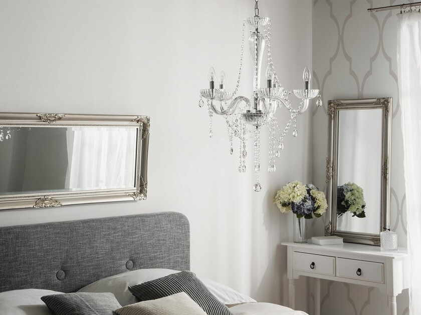 Taklampe sølvmetall 185 cm høyglans dekorativ klar krystall 5 lamper Glam