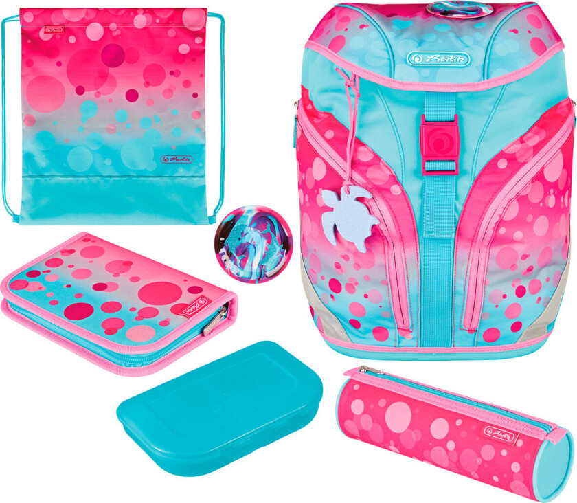 Herlitz SoftLight Plus GreenLine Pink Bubbles, Pencil pouch, Sport bag, Lunchboks, Pennal, Skolesekk, Jente, Barneskole, Ryggsekk, 16 l, Sidelomme