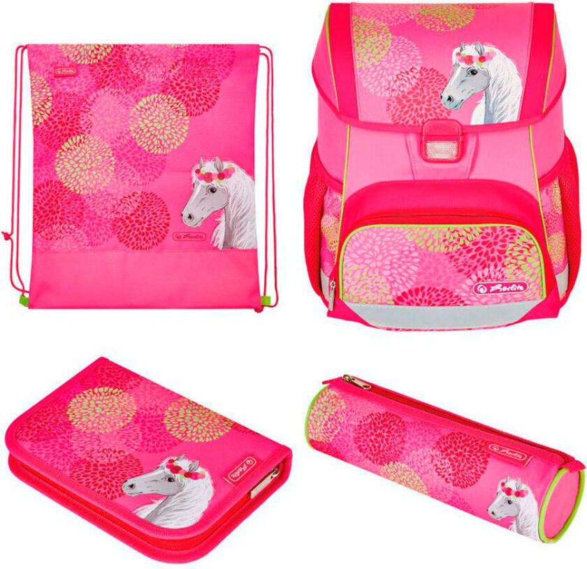 Herlitz Loop Plus Bloomy Horse, Pencil pouch, Sport bag, Pennal, Skolesekk, Jente, Barneskole, Ryggsekk, 16 l, Forlomme, Sidelomme