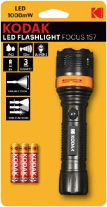 Flashlight LED Tourist Flashlight  Focus 157 60lm Ip62 Zoom + 3 Batteries