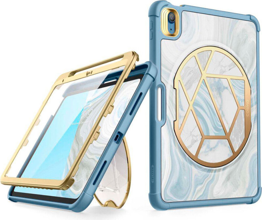 iPad 10,9" (2022) Supcase Cosmo Pencil Tri-Fold Skinn Flip Deksel m. Skjermbeskyttelse - Blå Marmor