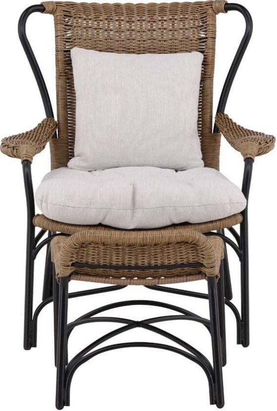 Loreto lenestol med hagepute med fotskammel svart.