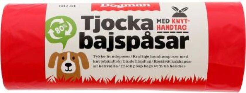 Hundepose med Håndtak Rød 50stk