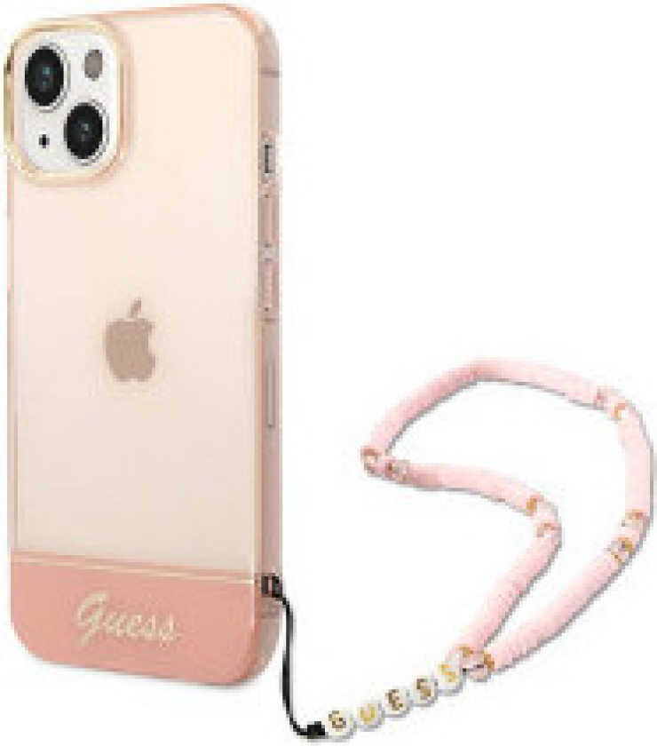 Guess iPhone 14 Plus Deksel Translucent with Strap Rosa