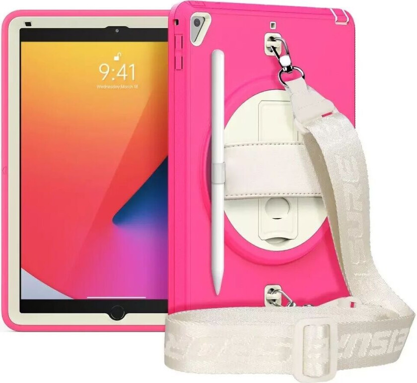 iPad (2018) / iPad (2017) / iPad Air 2 / iPad Pro 9.7" Håndverker Deksel med Håndholder, Skulderstropp og Beskyttelsesfilm - Rose