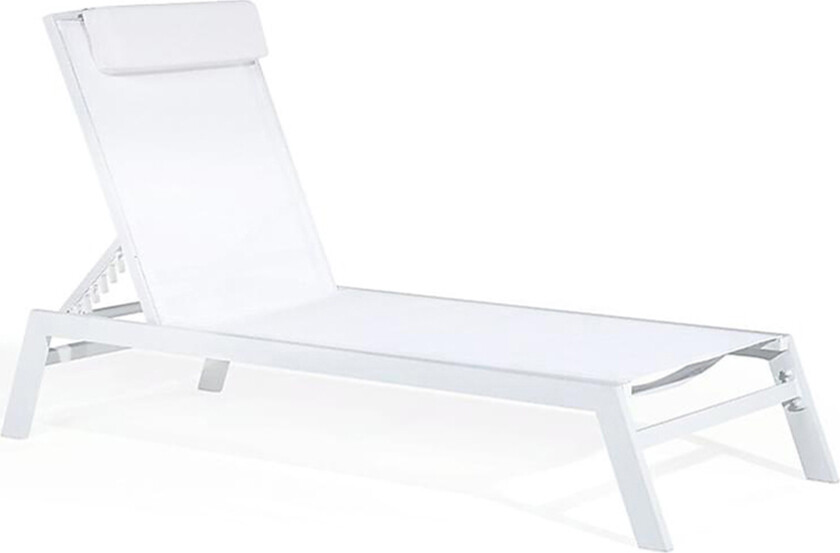 Hage Utendørs Solseng Hvit Tekstil Sete Aluminiumsramme Hodestøttepute Justerbar Tilbakelent Ryggstøtte