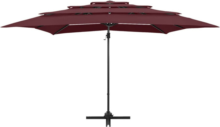 Parasoll med aluminiumsstang 4 nivåer 250x250 cm vinrød