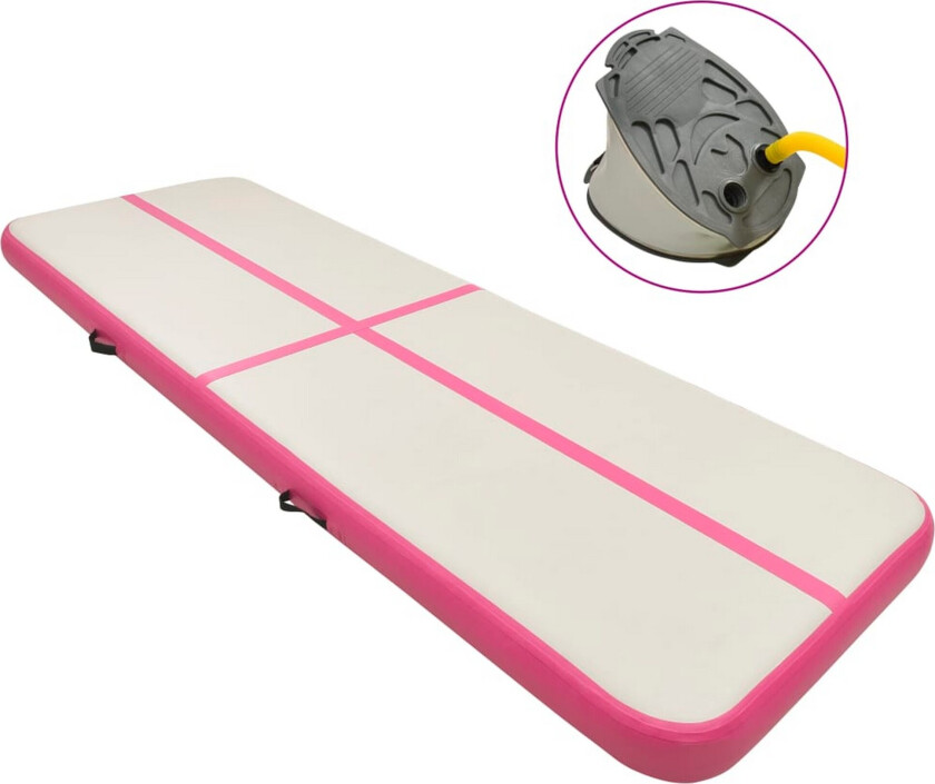 Oppblåsbar gymnastikkmatte med pumpe 400x100x15 cm PVC rosa