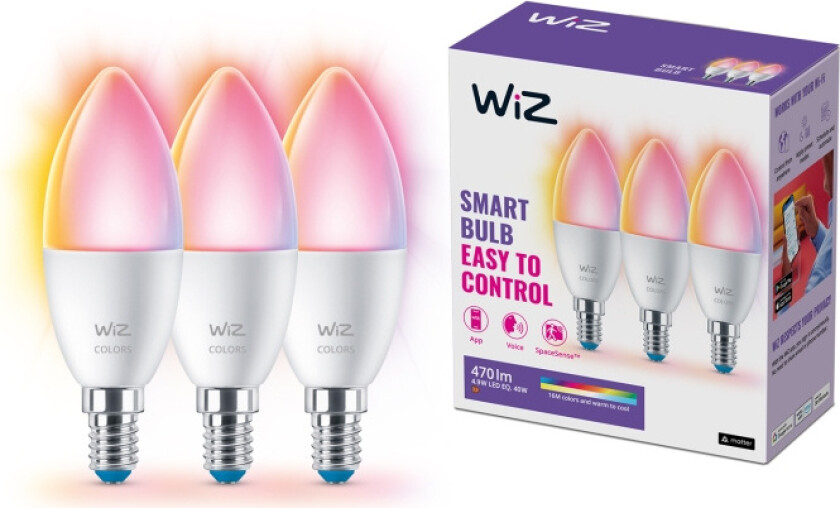 Mignon 4,9W E14, Color & Tunable White, Wi-Fi, 3-pakning