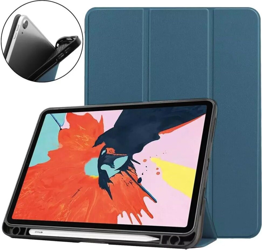iPad Air (2022/2020) Litchi Tri-Fold Skinndeksel med Apple Pencil Holder - Grønn