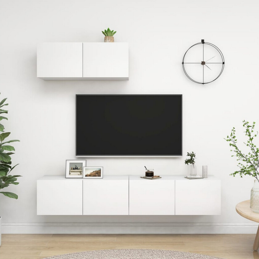 Bilde av TV-benksett 3 deler hvit sponplate