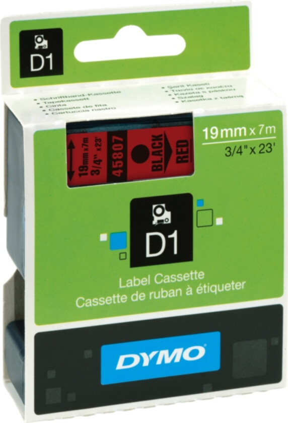 Dymo Tape D1 19mm Svart/rød
