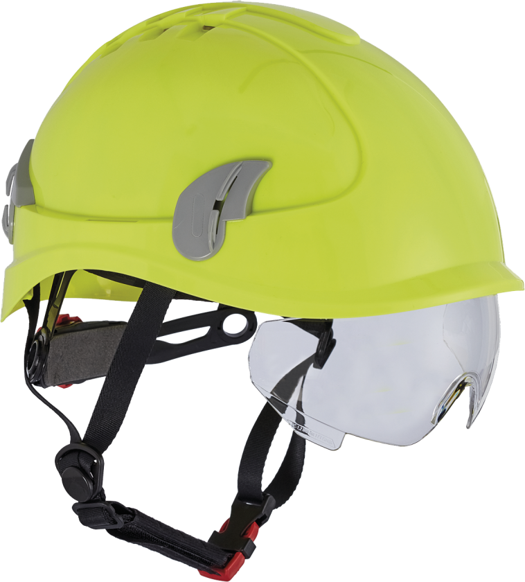 Klatrehjelm med integreret hjelmbrille i hi-viz gul
