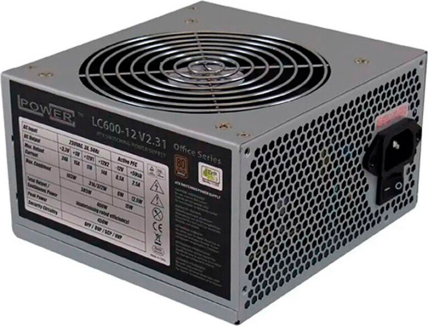 Office Series LC600-12 V2.31 Strømforsyning (PSU) - 450 Watt - 0 - Uten vifte - 80 Plus Bronze sertifisert