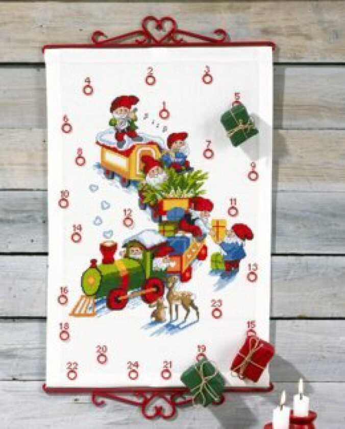 Broderisett Aida Julekalender Tog og Nisser 35x54cm