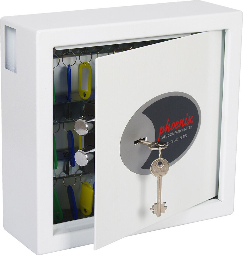 Safe Co. Cygnus, Metall, Hvit, 30 kroker, Nøkkel, 300 x 100 x 280 mm, 295 x 80 x 275 mm