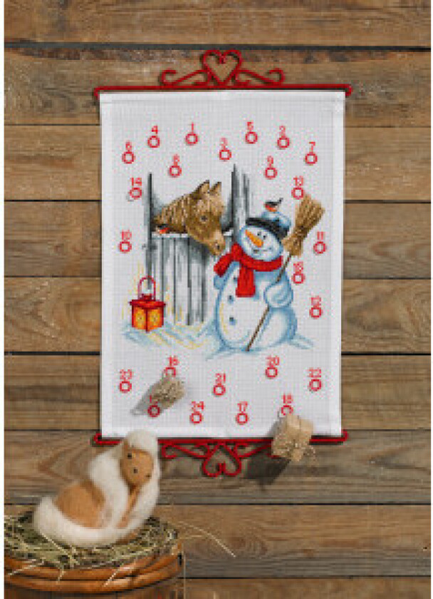 broderisett julekalender Snømann og hest 32x45cm