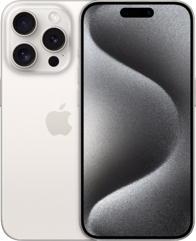 iPhone 15 Pro - 5G smartphone - dobbelt-SIM / Internminne 128 GB - OLED-display - 6.1 - 2556 x 1179 piksler (120 Hz) - 3x bakkamera 48 MP, 12 MP, 12 MP - front camera 12 MP - hvit titan