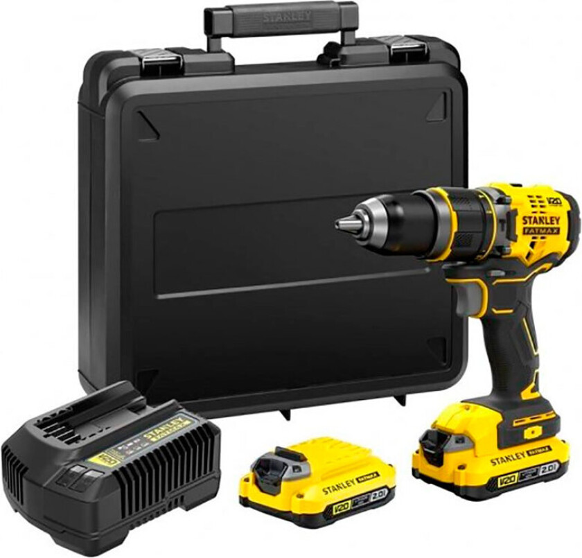 18V Fatmax® V20 Brushless Hammer Drill With 2 x 2.0Ah Batteries And Kit Box