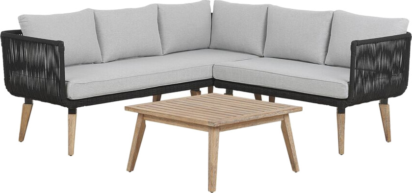 Loungesett Grå Polyester Lyst akasietre Sett med 5-seter hjørnesofa og salongbord Hage Terrasse Utendørs Moderne
