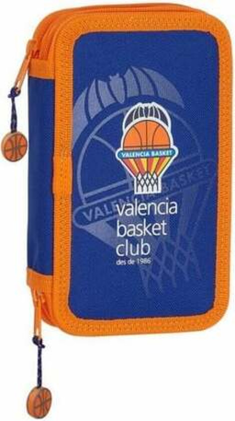 Dobbelt pennal Valencia Basket M854 Blue Orange 12,5 x 19,5 x 4 cm (28 deler)
