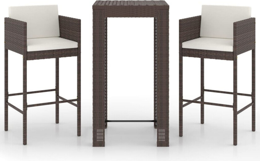 Barsett til hage med puter 3 deler polyrotting brun