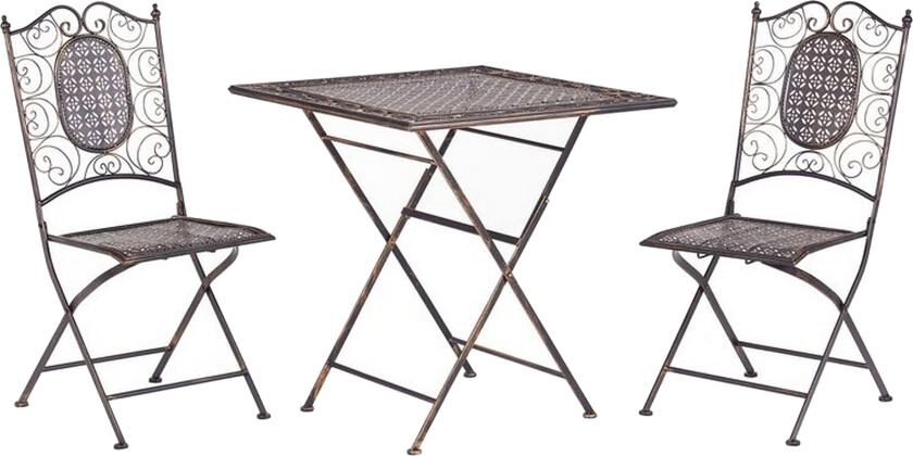 Hage Bistrosett Svart Jern Sammenleggbart Distressed Metall 2 Stoler Bord Utendørs UV-bestandig Fransk Retro Stil
