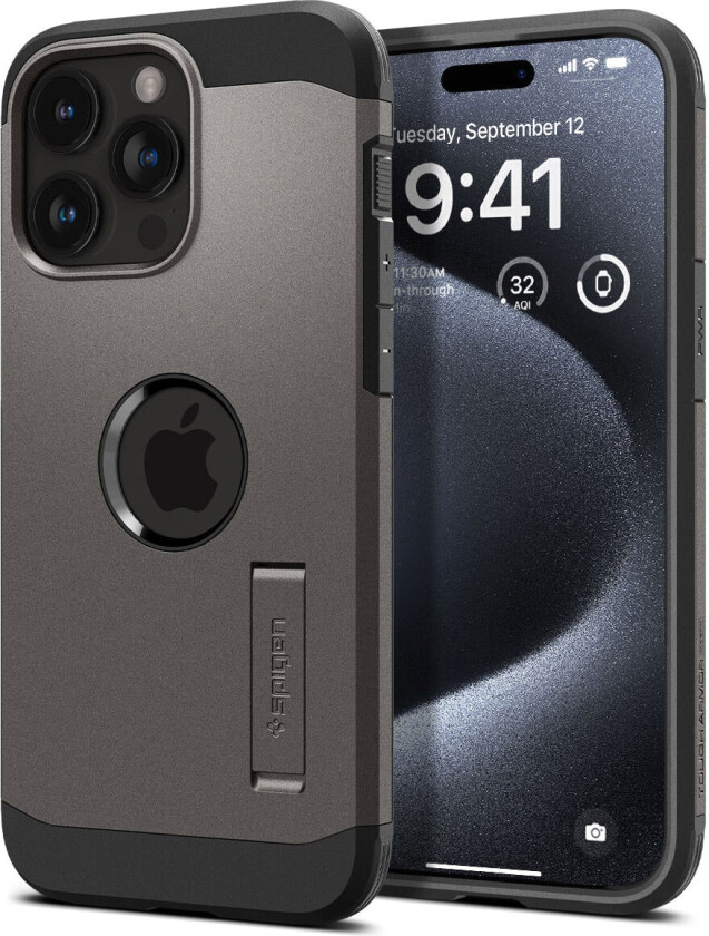 iPhone 15 Pro Tough Armor Deksel med Stativ - MagSafe-Kompatibelt - Gun Metal