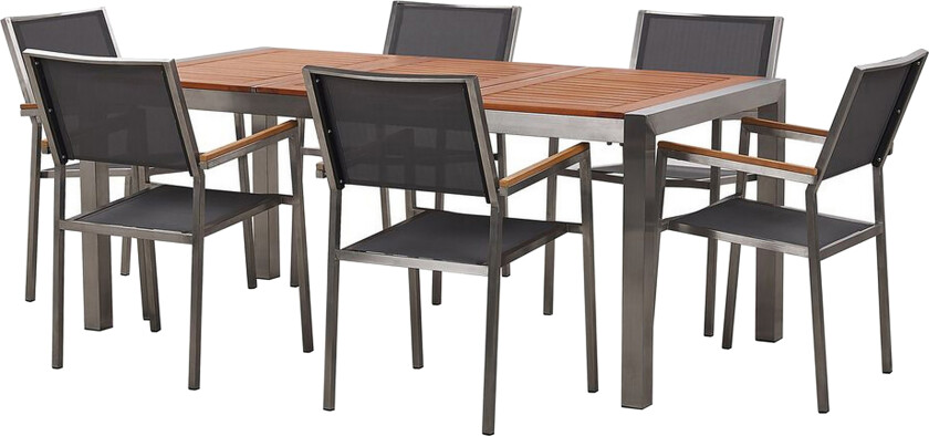 Utendørs spisegruppe Grå Lyst eukalyptustre 180 x 90 cm 6 stoler Hagemøbler Spisebord Spisestoler