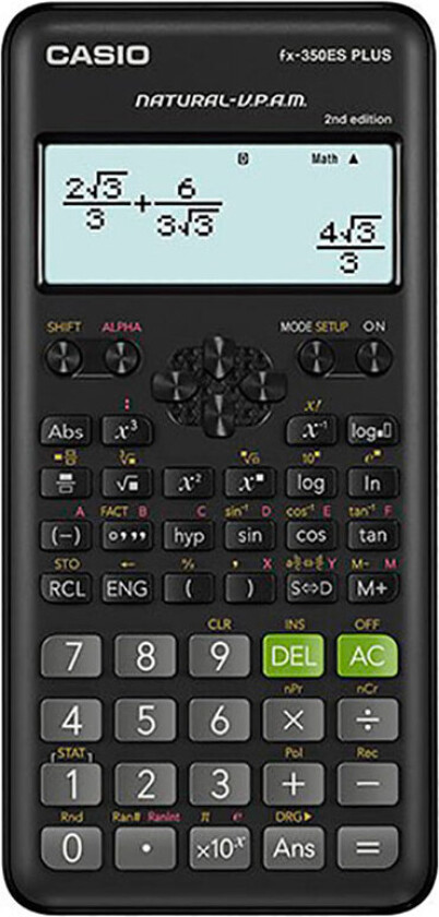 VIDENSKABELIG LOMMEREGNER FX-350ESPLUS-2 SORT, 12-CIFRET DISPLAY