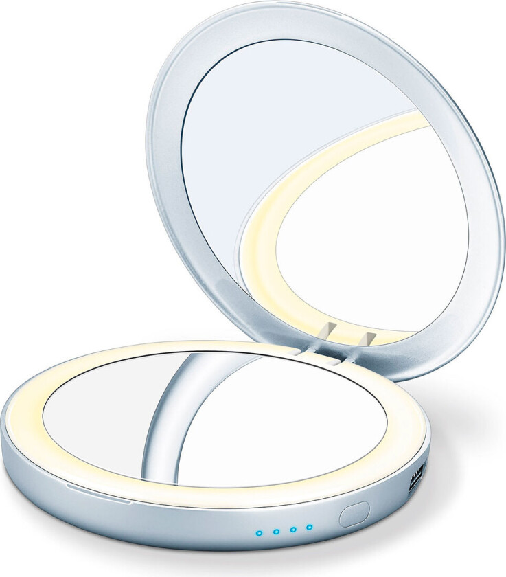 BS39 kompakt sminkespeil m/Powerbank/LED/forstørrelsesspeil (9cm)