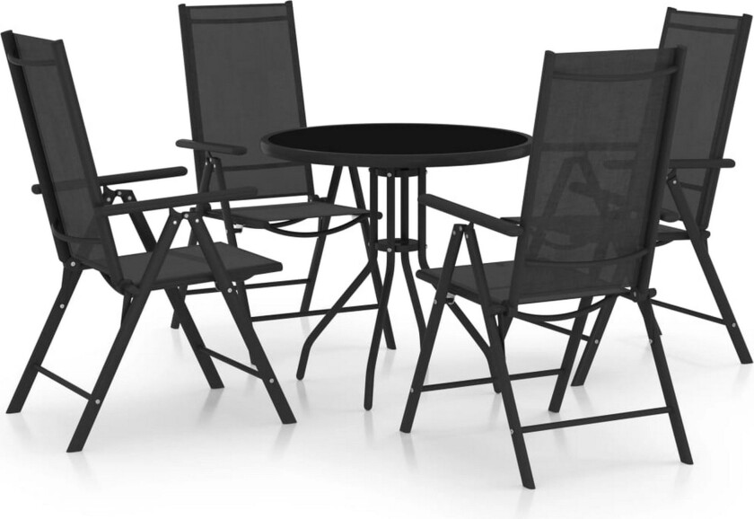 Utendørs spisestue 5 deler aluminium og textilene svart