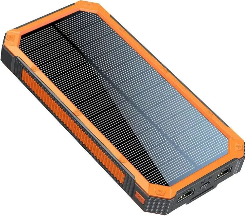 Solcelle PowerBank 10.000 mAh 10,5W 2 x USB-A - Oransje / Svart