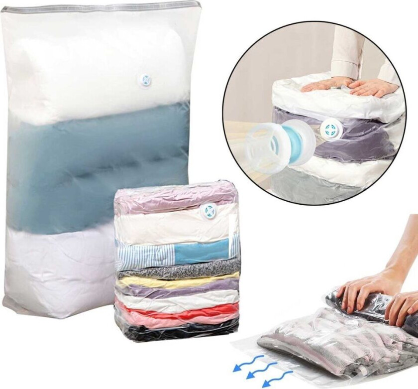 Vakuumposer for klær, puter, dyner - ingen pumpe påkrevd!