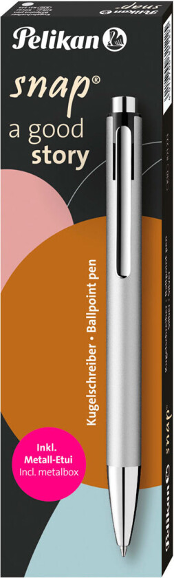 Kugelschreiber Snap Metalic K10 Silber im Etui, Klips, Uttrykkbar kulepenn med hengefeste, Blå, 1 stykker, Medium