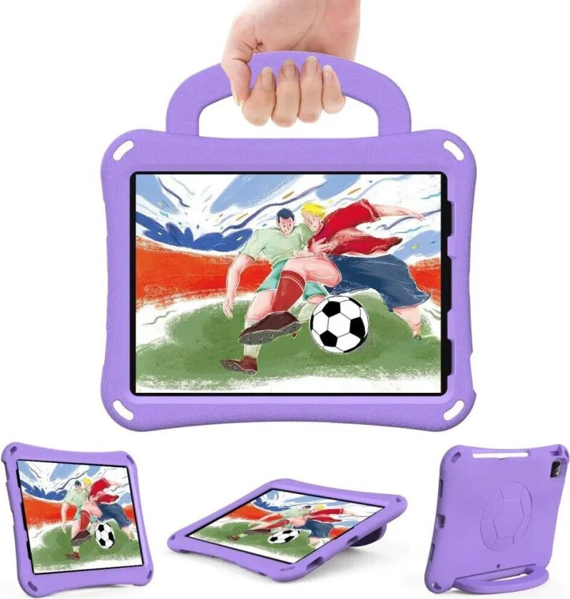 iPad Air 10.9" (2022 / 2020) / Pro 11" (2024-2018) Barnedeksel - Fotball - Stativ og Håndtak - Lilla