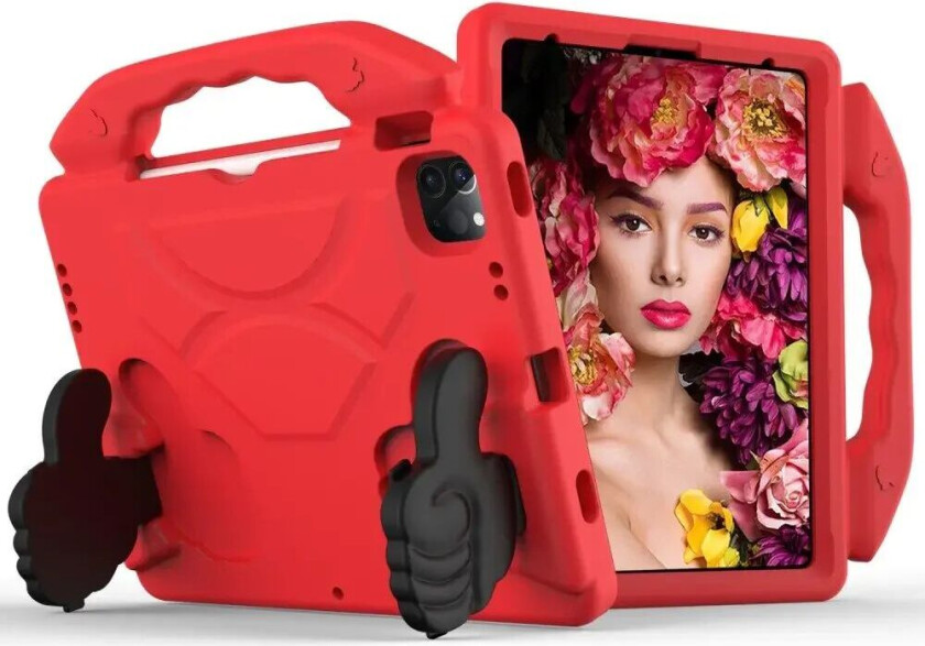 iPad Air / Pro 13" (2024) / Pro 12.9" (2022-2018) Barnedeksel - Thumb Kickstand Bakdeksel - Rød