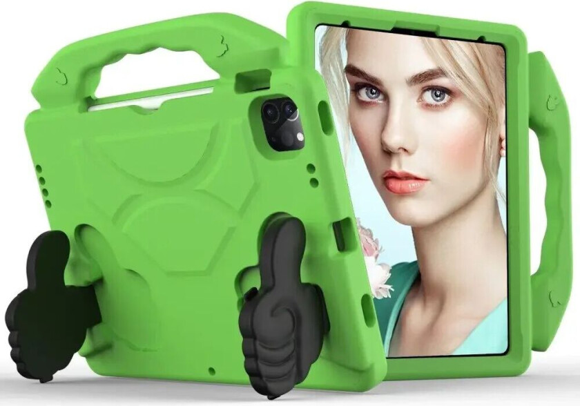 iPad Air / Pro 13" (2024) / Pro 12.9" (2022-2018) Barnedeksel - Thumb Kickstand Bakdeksel - Grønn