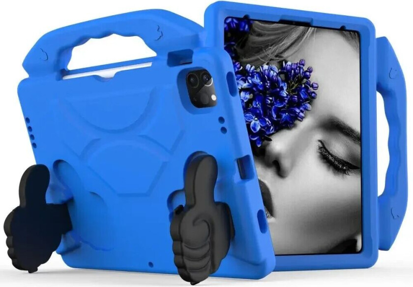 iPad Air / Pro 13" (2024) / Pro 12.9" (2022-2018) Barnedeksel - Thumb Kickstand Bakdeksel - Blå